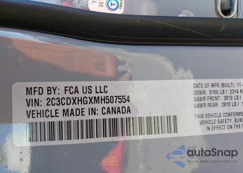 2021 Dodge Charger Gt Rwd z USA, uszkodzony, nr VIN 2C3CDXHGXMH507554